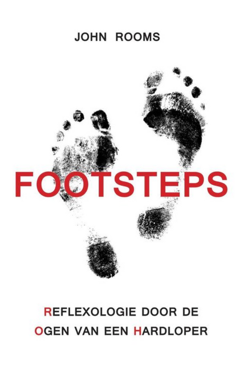 Footsteps: Reflexologie door de ogen van een hardloper – boekcover – John Rooms – ISBN 9789402215434 – paperback – als nieuw