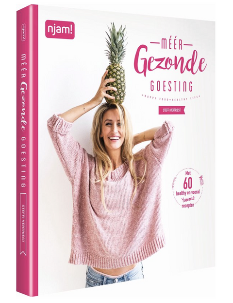 Njam! Méér gezonde goesting – met 60 recepten – boekcover – Steffi Vertriest – ISBN 9789462773165 – hardcover – als nieuw