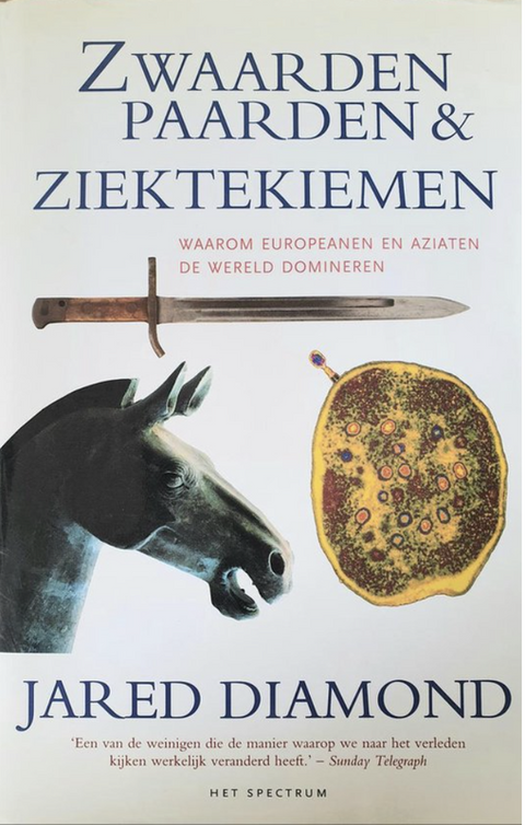 Tweedehands boek: Zwaarden,-Paarden-&-Ziektekiemen:-waarom-Europeanen-en-Aziaten-de-wereld-domineren
 door Jared Diamond - als nieuw hardcover