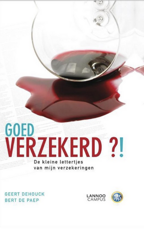 Goed verzekerd?!: de kleine lettertjes van mijn verzekeringen – boekcover – Geert Dehouck – ISBN 9789020983319 – paperback – als nieuw